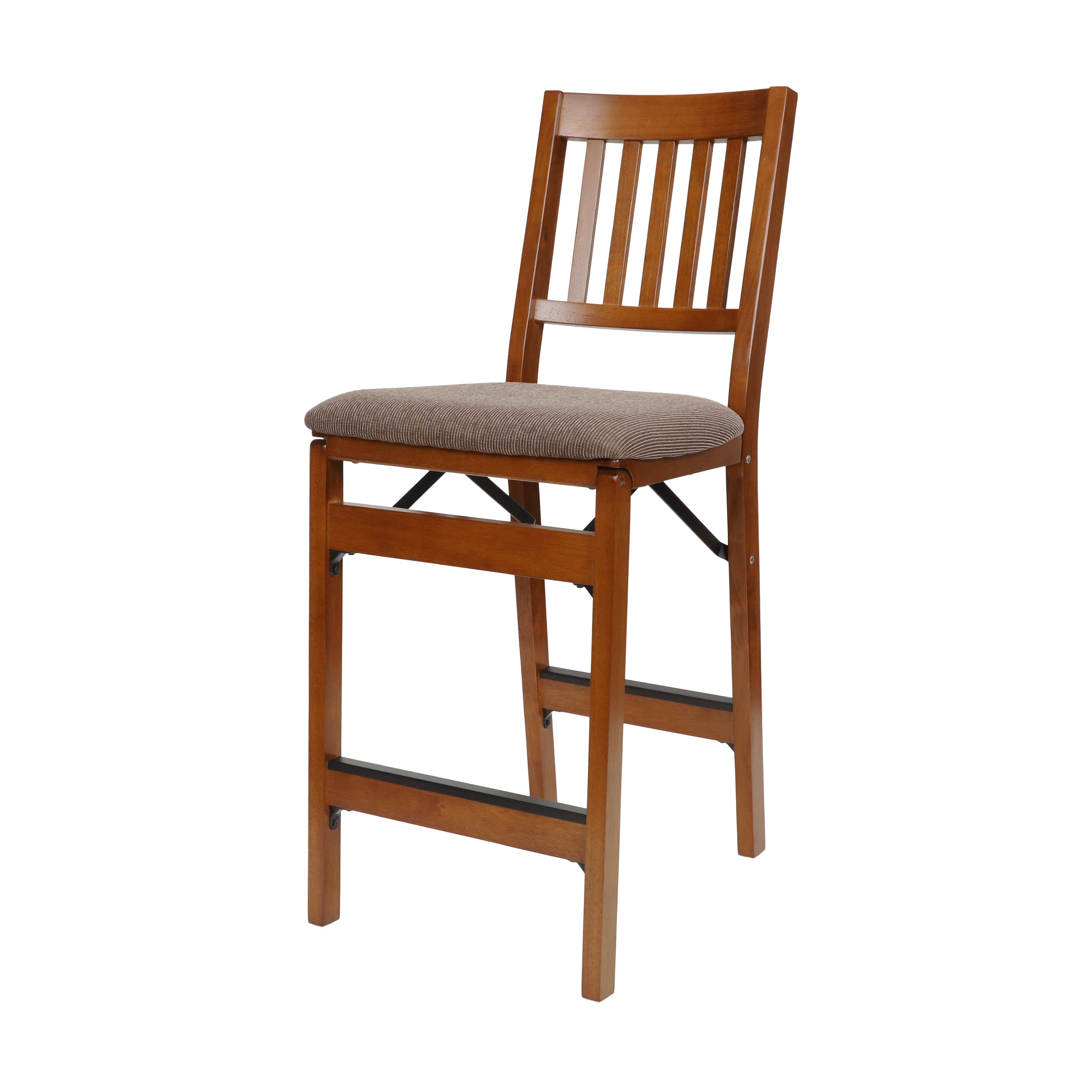 Slat Back Folding Counter Stool, Fruitwood Jax Fabric (Set of 2