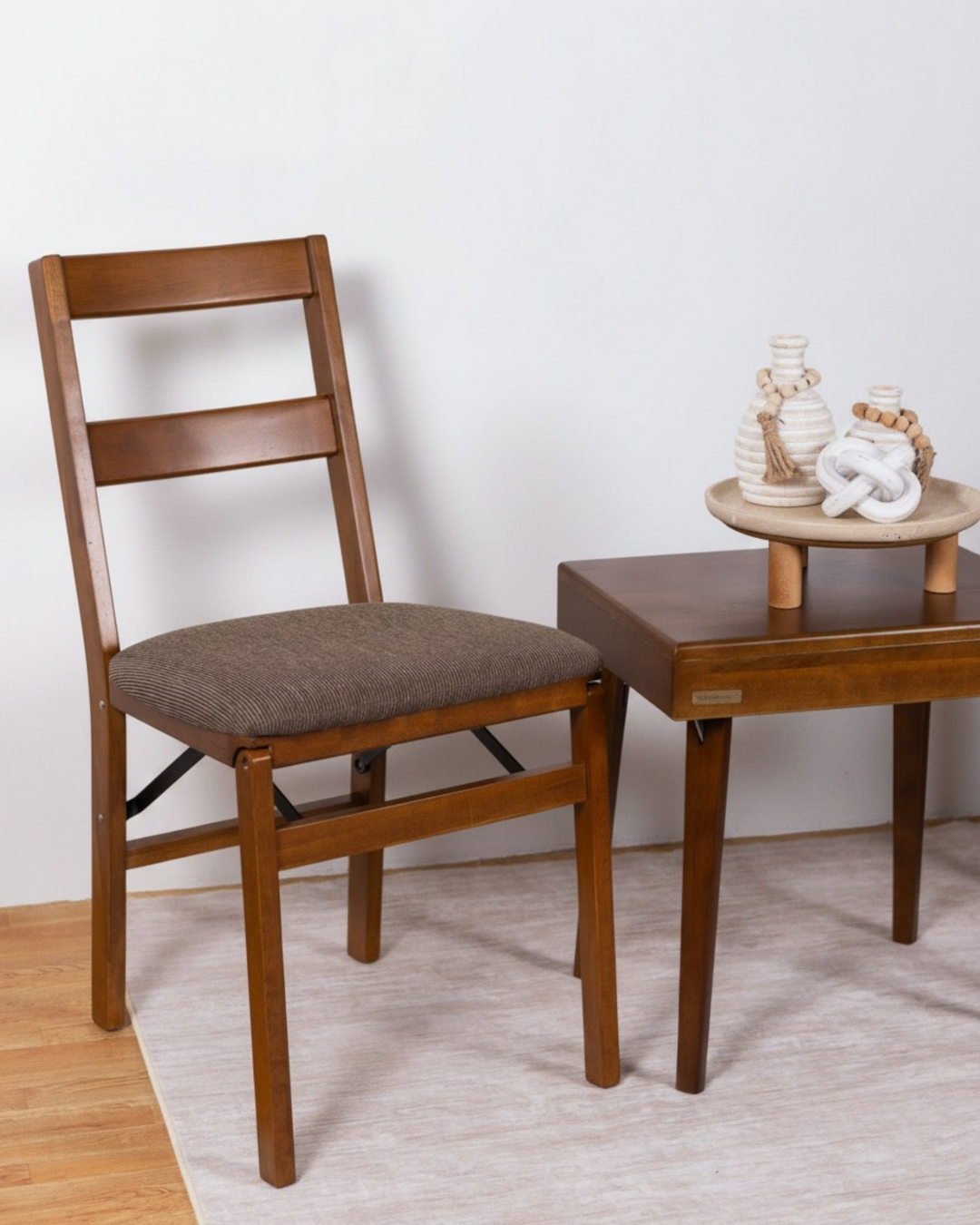 Classic Slat Back Folding Chair, Fruitwood Colton Fabric (Set of 2)