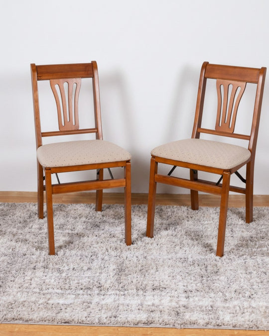 Heritage Back Upholstered Folding Chair, Cherry/Blush (Set of 2)