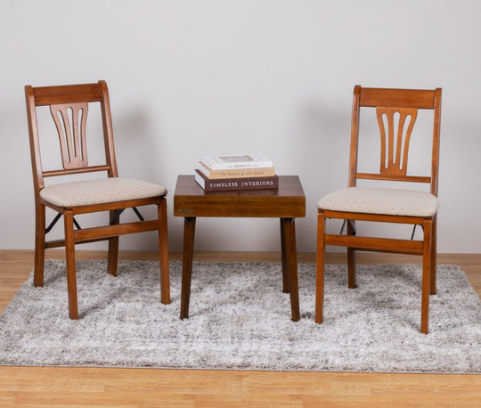 Heritage Back Upholstered Folding Chair, Cherry/Blush (Set of 2)