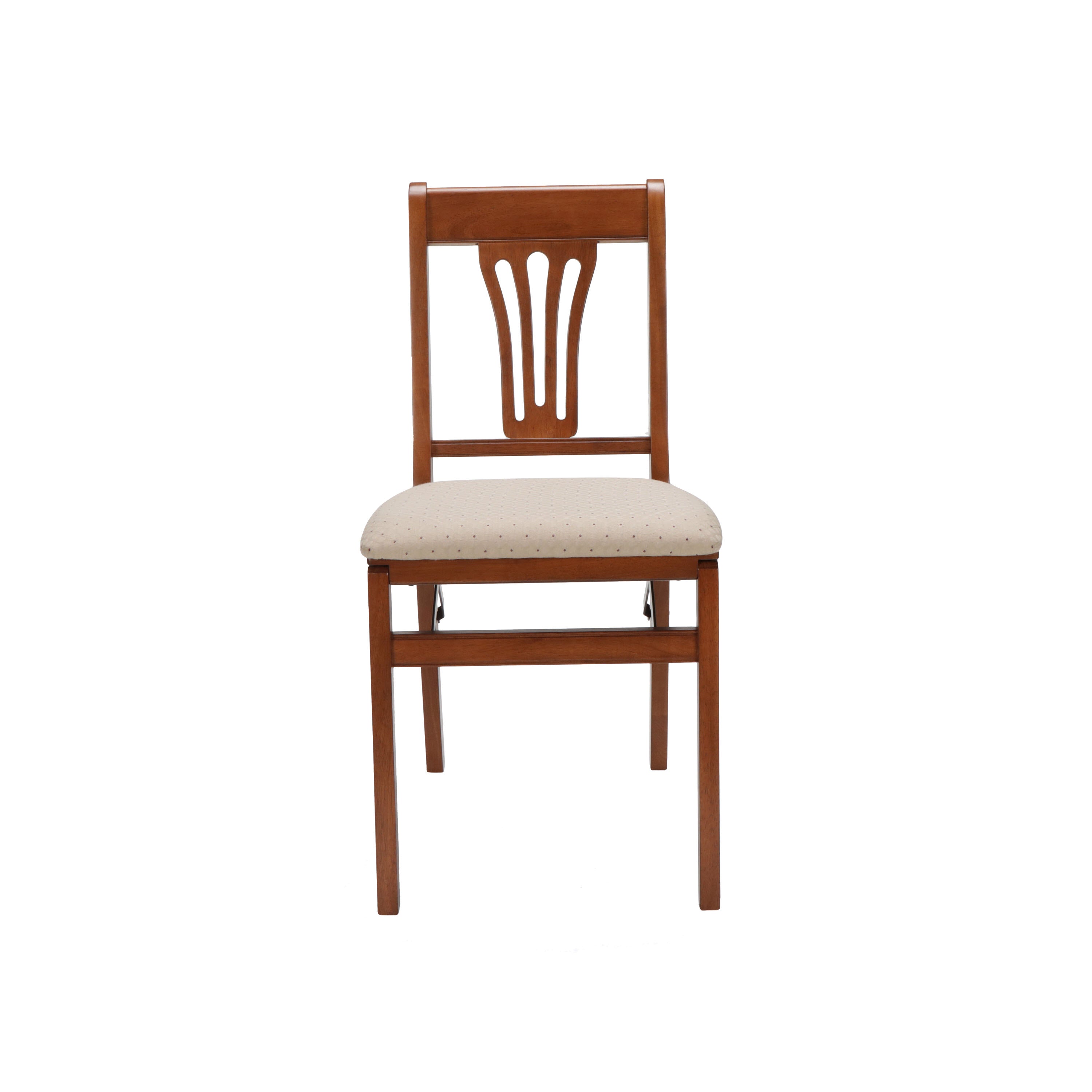 Stakmore Folding Chair Set Of 2 - Cherry Finish Urn Back Design With Padded Upholstered Seat