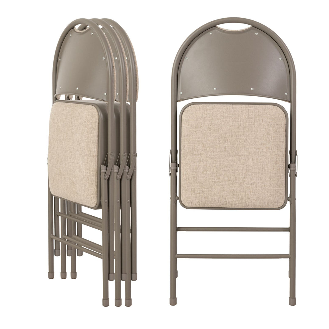 Sudden Comfort Round Back Upholstered Steel Folding Chair, Chicory Reyson Sand (Set of 4)