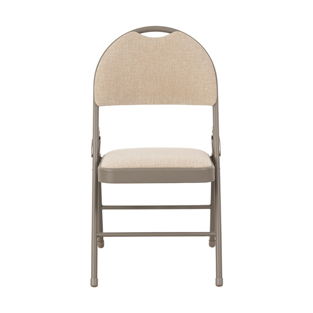 Sudden Comfort Round Back Upholstered Steel Folding Chair, Chicory Reyson Sand (Set of 4)