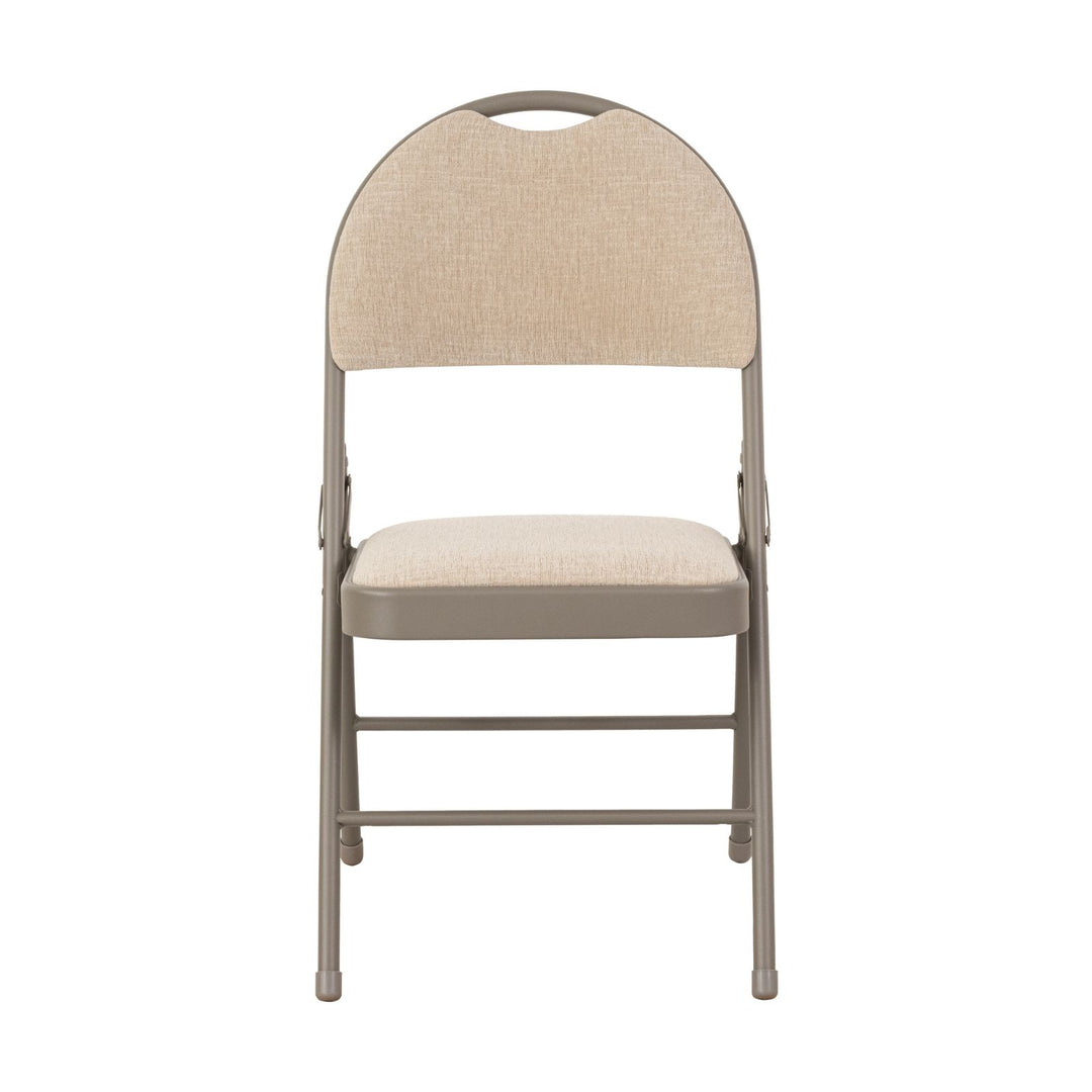 Sudden Comfort Round Back Upholstered Steel Folding Chair, Chicory Reyson Sand (Set of 4)