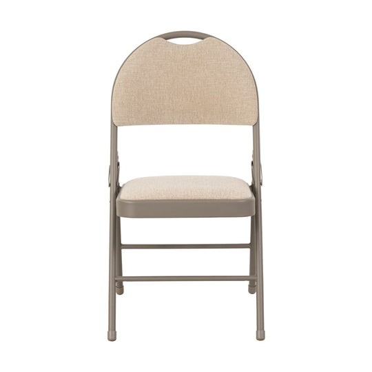 Sudden Comfort Round Back Upholstered Steel Folding Chair, Chicory Reyson Sand (Set of 4)