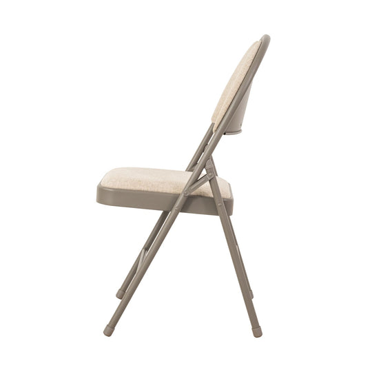 Sudden Comfort Round Back Upholstered Steel Folding Chair, Chicory Reyson Sand (Set of 4)