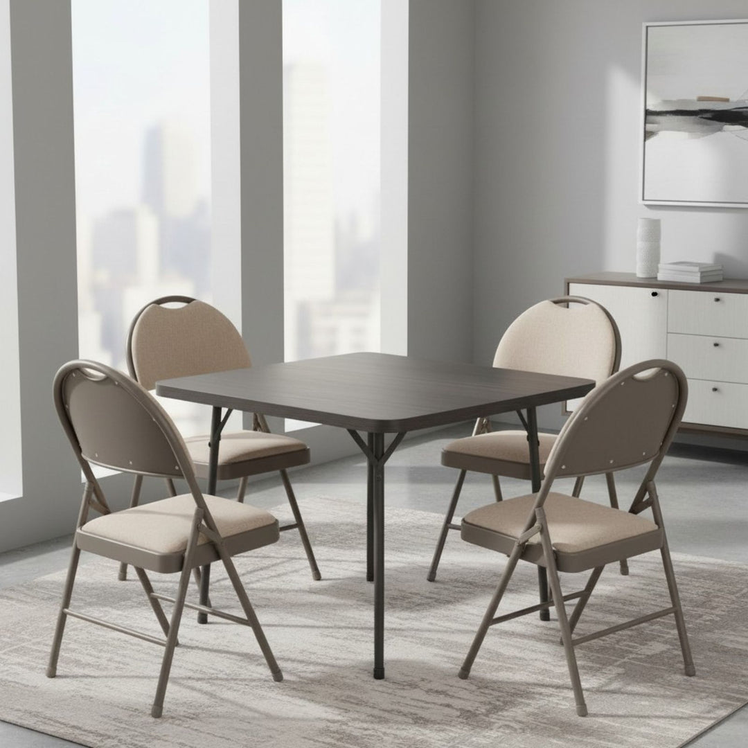 Sudden Comfort Round Back Upholstered Steel Folding Chair, Chicory Reyson Sand (Set of 4)
