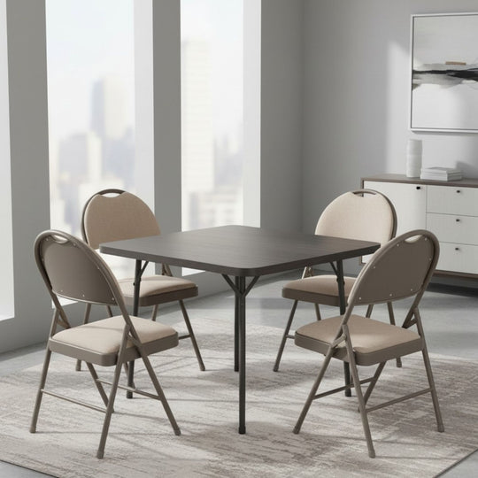 Sudden Comfort Round Back Upholstered Steel Folding Chair, Chicory Reyson Sand (Set of 4)