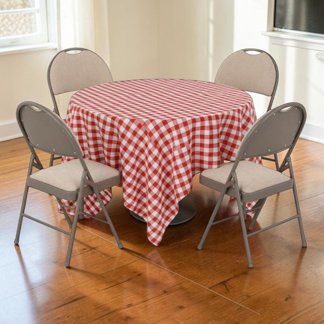Sudden Comfort Round Back Upholstered Steel Folding Chair, Chicory Reyson Sand (Set of 4)