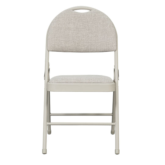 Sudden Comfort Round Back Upholstered Steel Folding Chair, Buff Lace Locke Taupe (Set of 4)