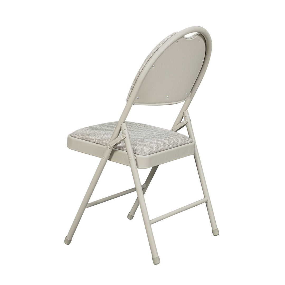 Sudden Comfort Round Back Upholstered Steel Folding Chair, Buff Lace Locke Taupe (Set of 4)