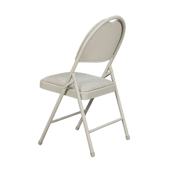 Sudden Comfort Round Back Upholstered Steel Folding Chair, Buff Lace Locke Taupe (Set of 4)