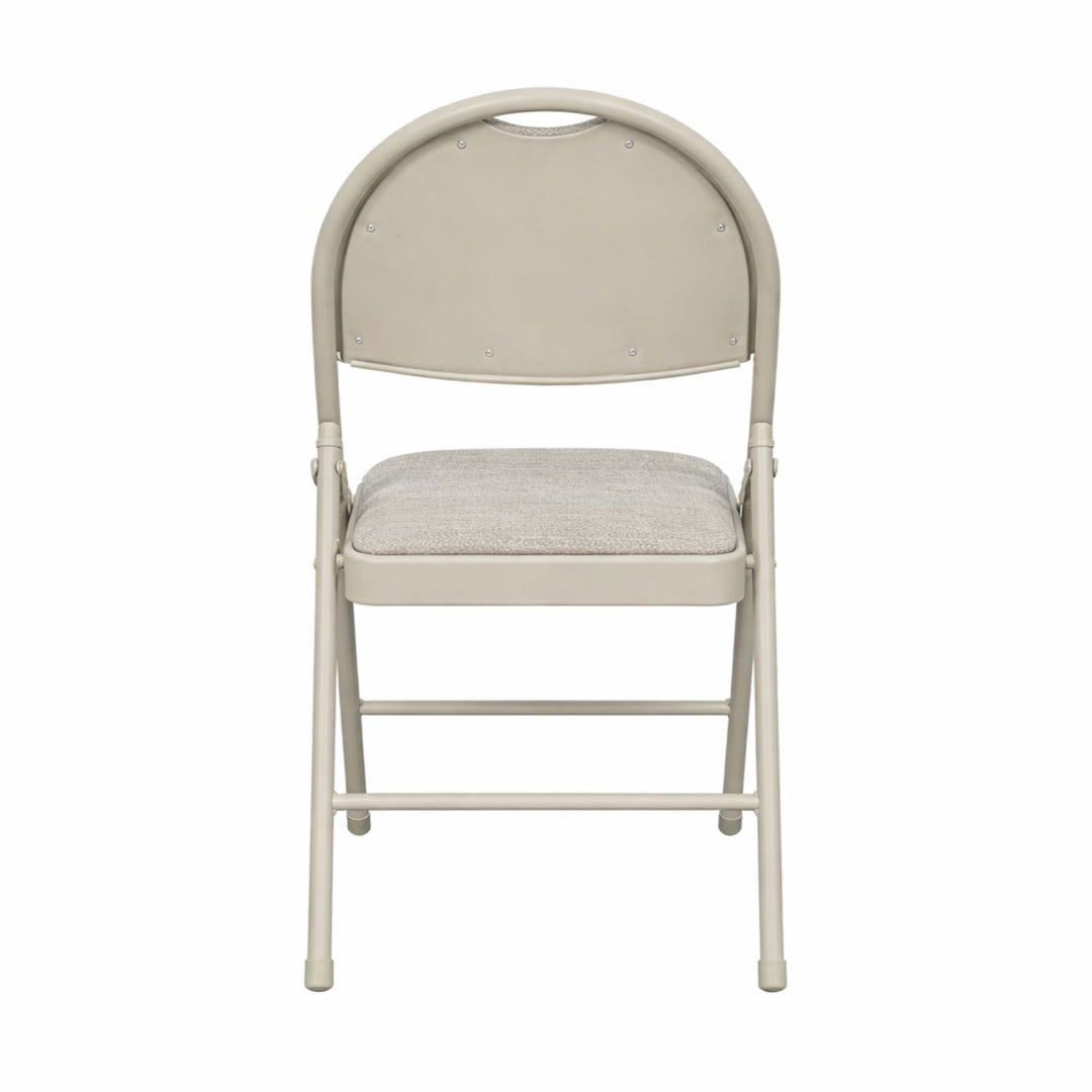 Sudden Comfort Round Back Upholstered Steel Folding Chair, Buff Lace Locke Taupe (Set of 4)