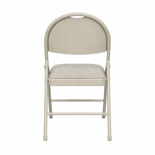 Sudden Comfort Round Back Upholstered Steel Folding Chair, Buff Lace Locke Taupe (Set of 4)