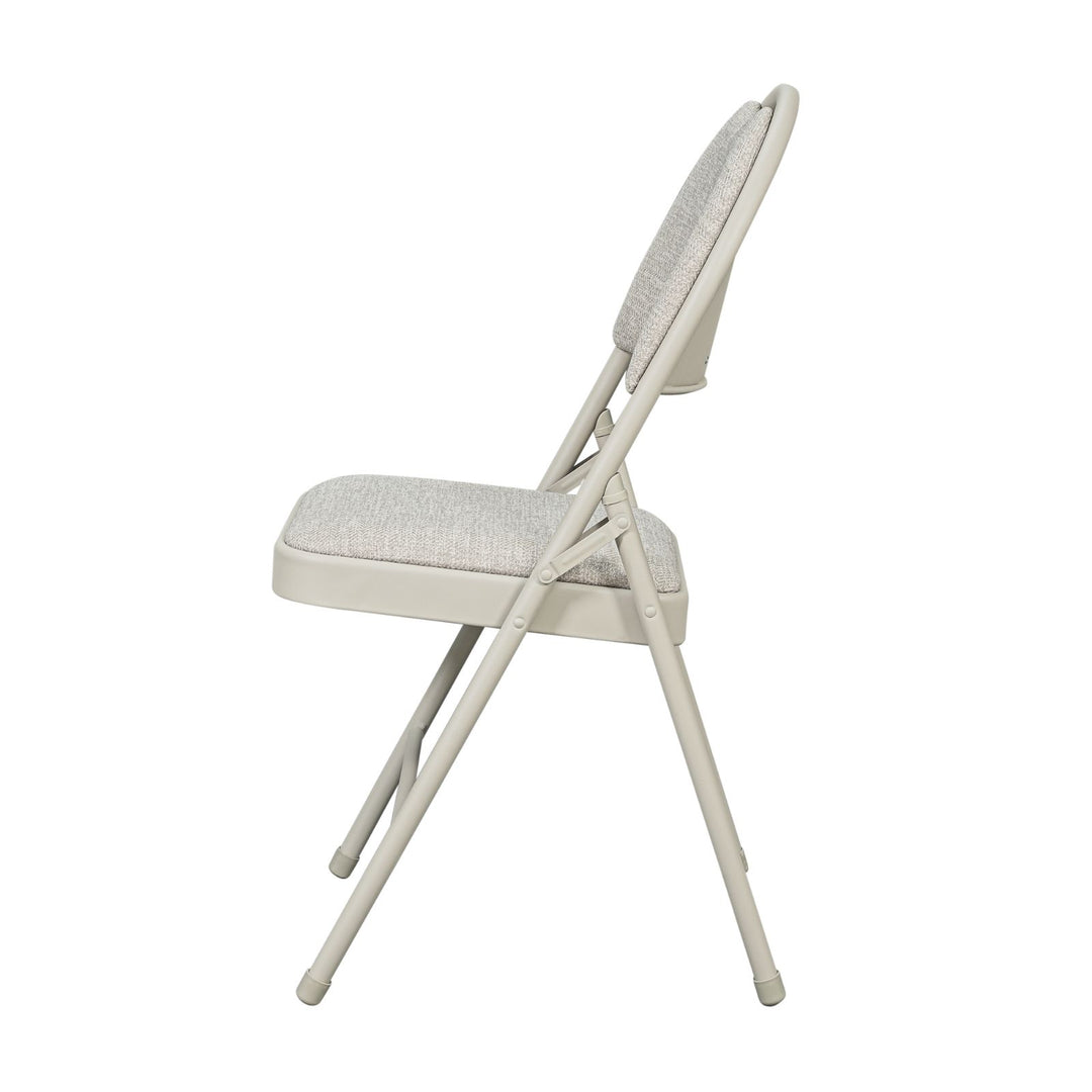 Sudden Comfort Round Back Upholstered Steel Folding Chair, Buff Lace Locke Taupe (Set of 4)