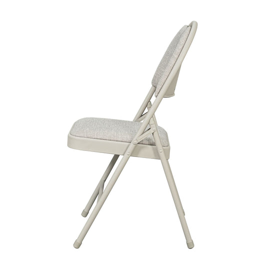 Sudden Comfort Round Back Upholstered Steel Folding Chair, Buff Lace Locke Taupe (Set of 4)