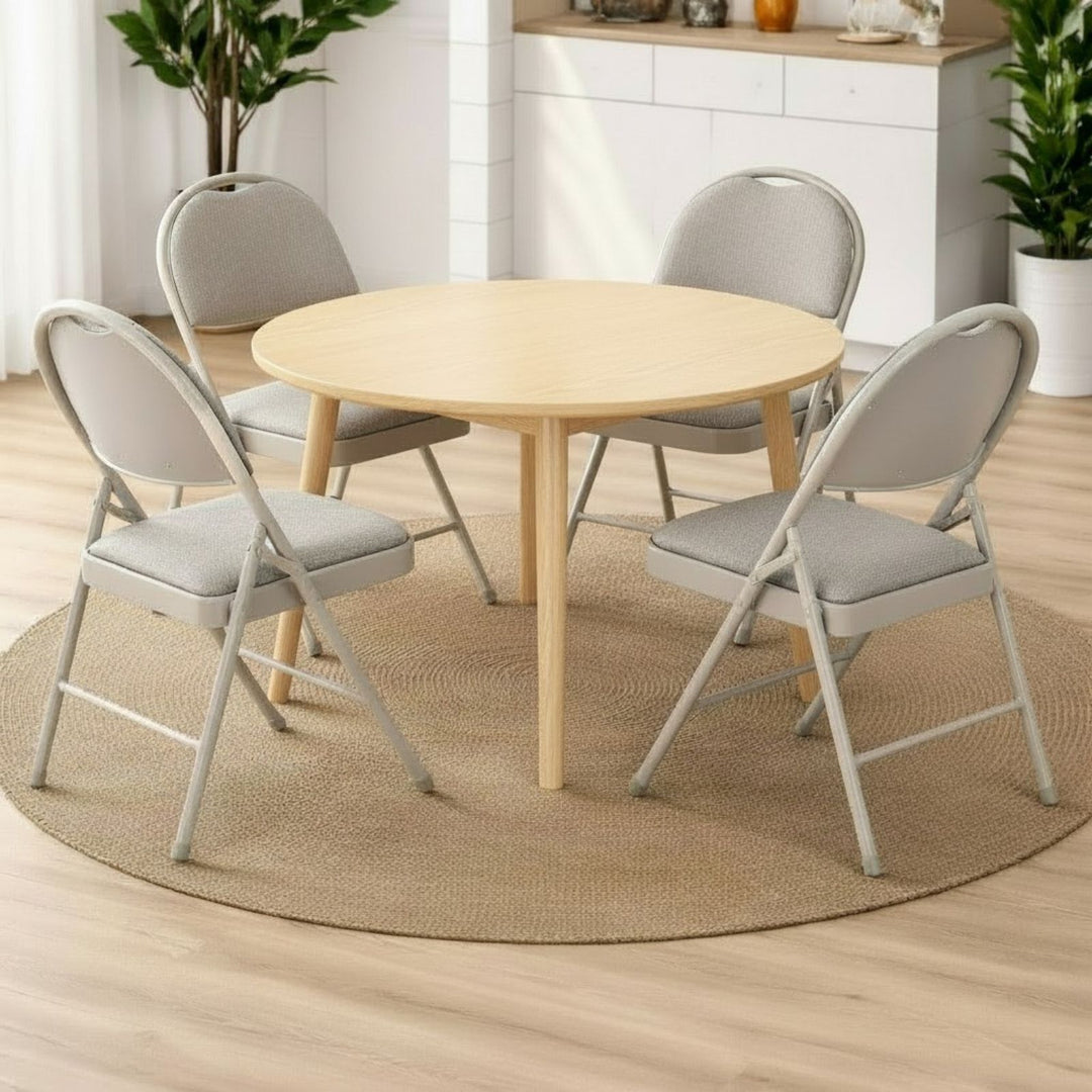 Sudden Comfort Round Back Upholstered Steel Folding Chair, Buff Lace Locke Taupe (Set of 4)