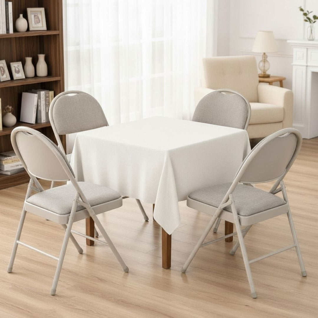 Sudden Comfort Round Back Upholstered Steel Folding Chair, Buff Lace Locke Taupe (Set of 4)