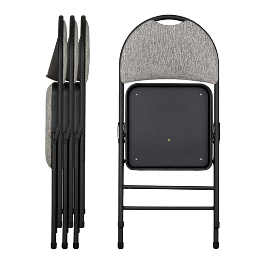 Sudden Comfort Round Back Upholstered Steel Folding Chair, Black Lace Pippin Graphite (Set of 4)