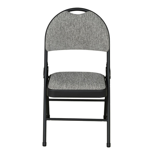 Sudden Comfort Round Back Upholstered Steel Folding Chair, Black Lace Pippin Graphite (Set of 4)