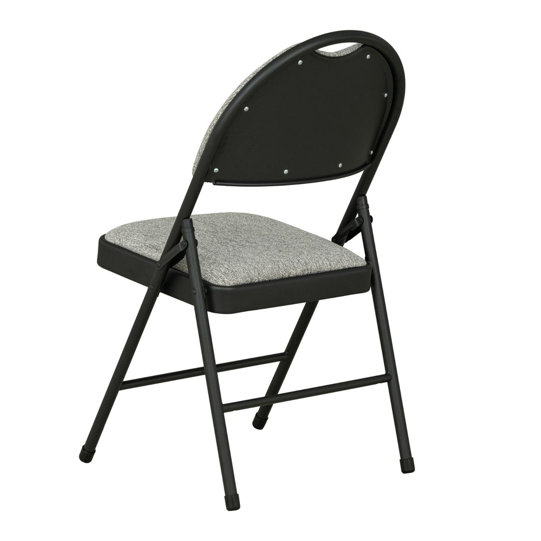 Sudden Comfort Round Back Upholstered Steel Folding Chair, Black Lace Pippin Graphite (Set of 4)