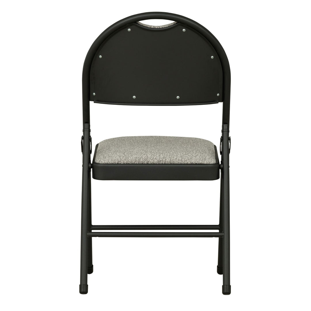 Sudden Comfort Round Back Upholstered Steel Folding Chair, Black Lace Pippin Graphite (Set of 4)