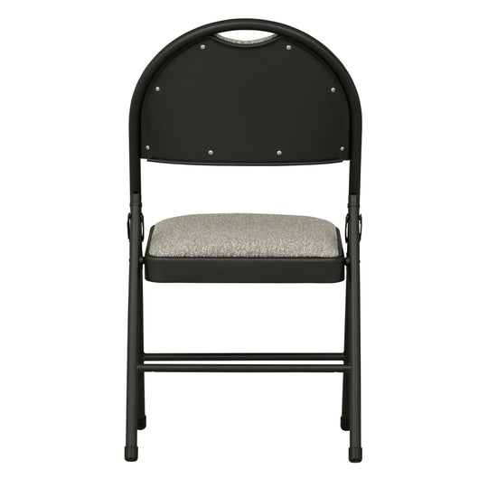 Sudden Comfort Round Back Upholstered Steel Folding Chair, Black Lace Pippin Graphite (Set of 4)