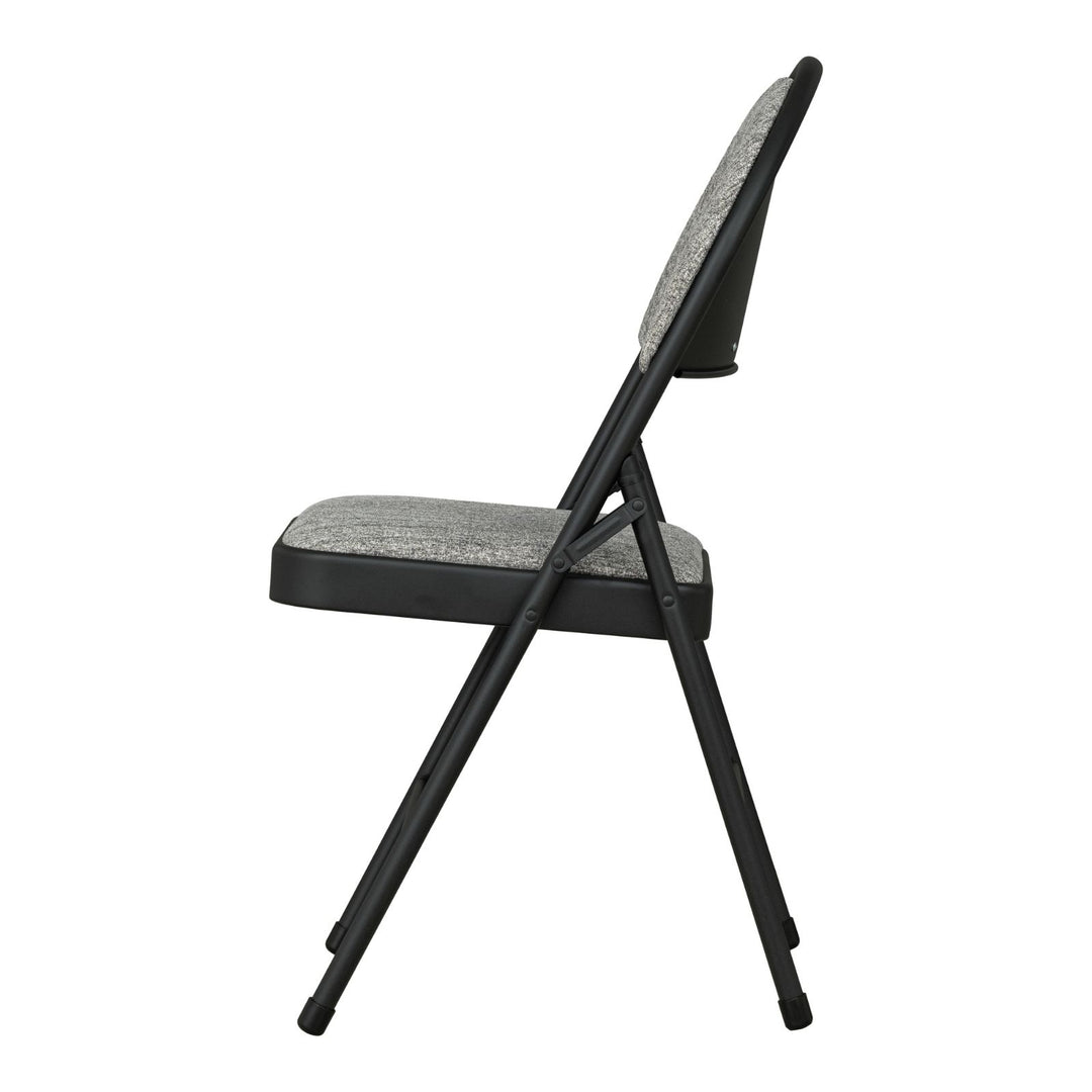 Sudden Comfort Round Back Upholstered Steel Folding Chair, Black Lace Pippin Graphite (Set of 4)