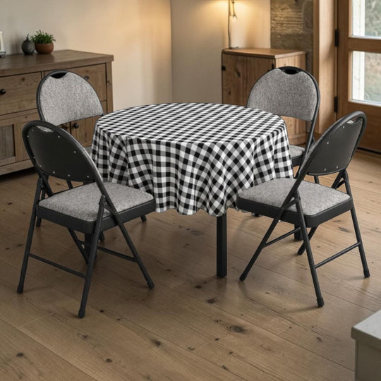Sudden Comfort Round Back Upholstered Steel Folding Chair, Black Lace Pippin Graphite (Set of 4)