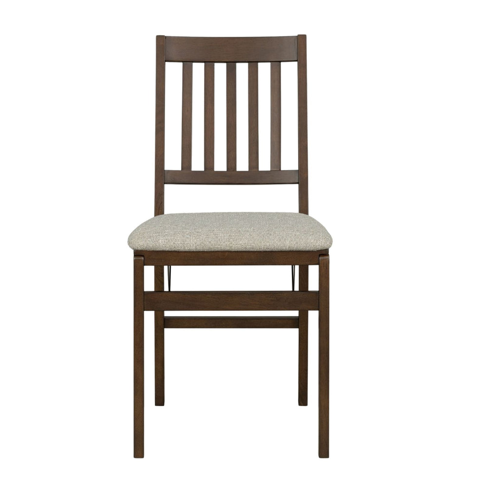 Slat Back Upholstered Folding Chair, Espresso with Barnabas Mushroom Fabric (Set of 2 or 8)