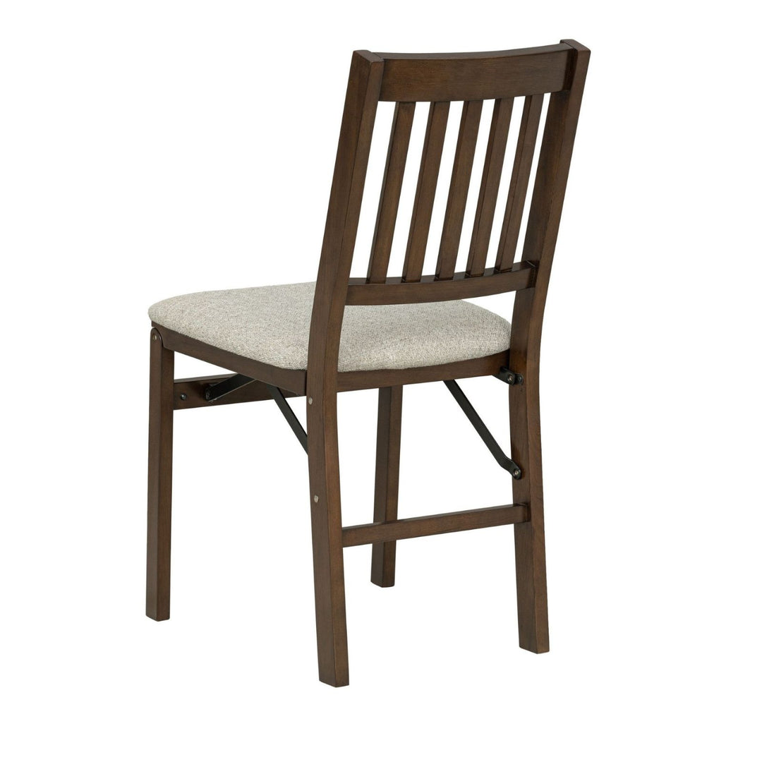 Slat Back Upholstered Folding Chair, Espresso with Barnabas Mushroom Fabric (Set of 2 or 8)