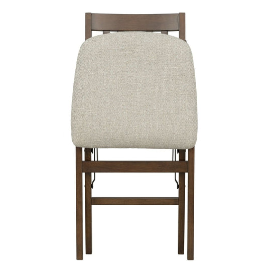 Slat Back Upholstered Folding Chair, Espresso with Barnabas Mushroom Fabric (Set of 2 or 8)