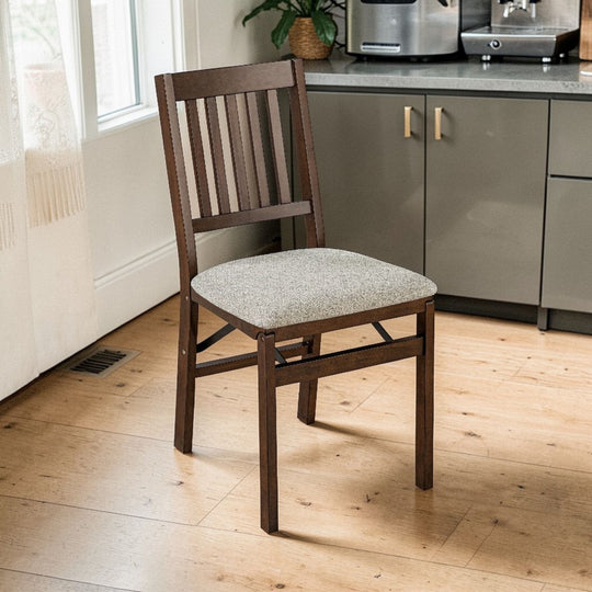 Slat Back Upholstered Folding Chair, Espresso with Barnabas Mushroom Fabric (Set of 2 or 8)