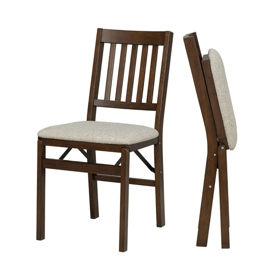 Slat Back Upholstered Folding Chair, Espresso with Barnabas Mushroom Fabric (Set of 2 or 8)
