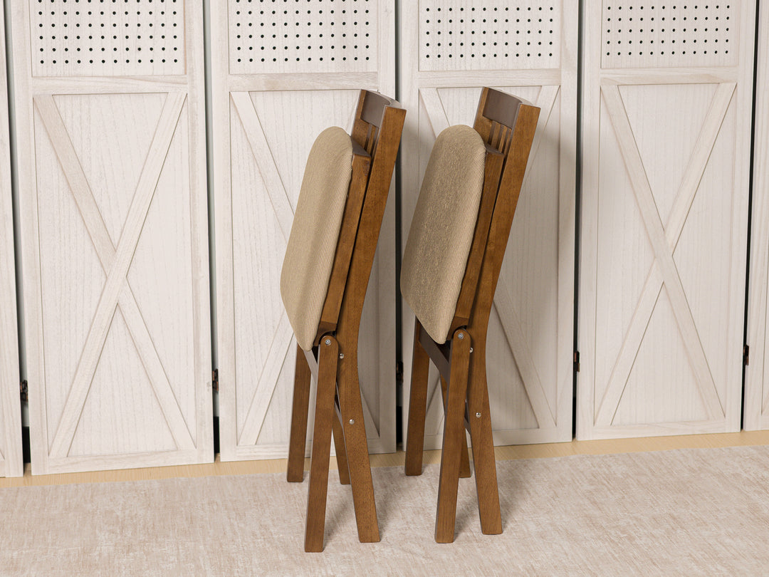 Slat Back Upholstered Folding Chair (Set of 2), Fruitwood