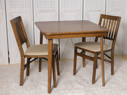 Slat Back Upholstered Folding Chair (Set of 2), Fruitwood