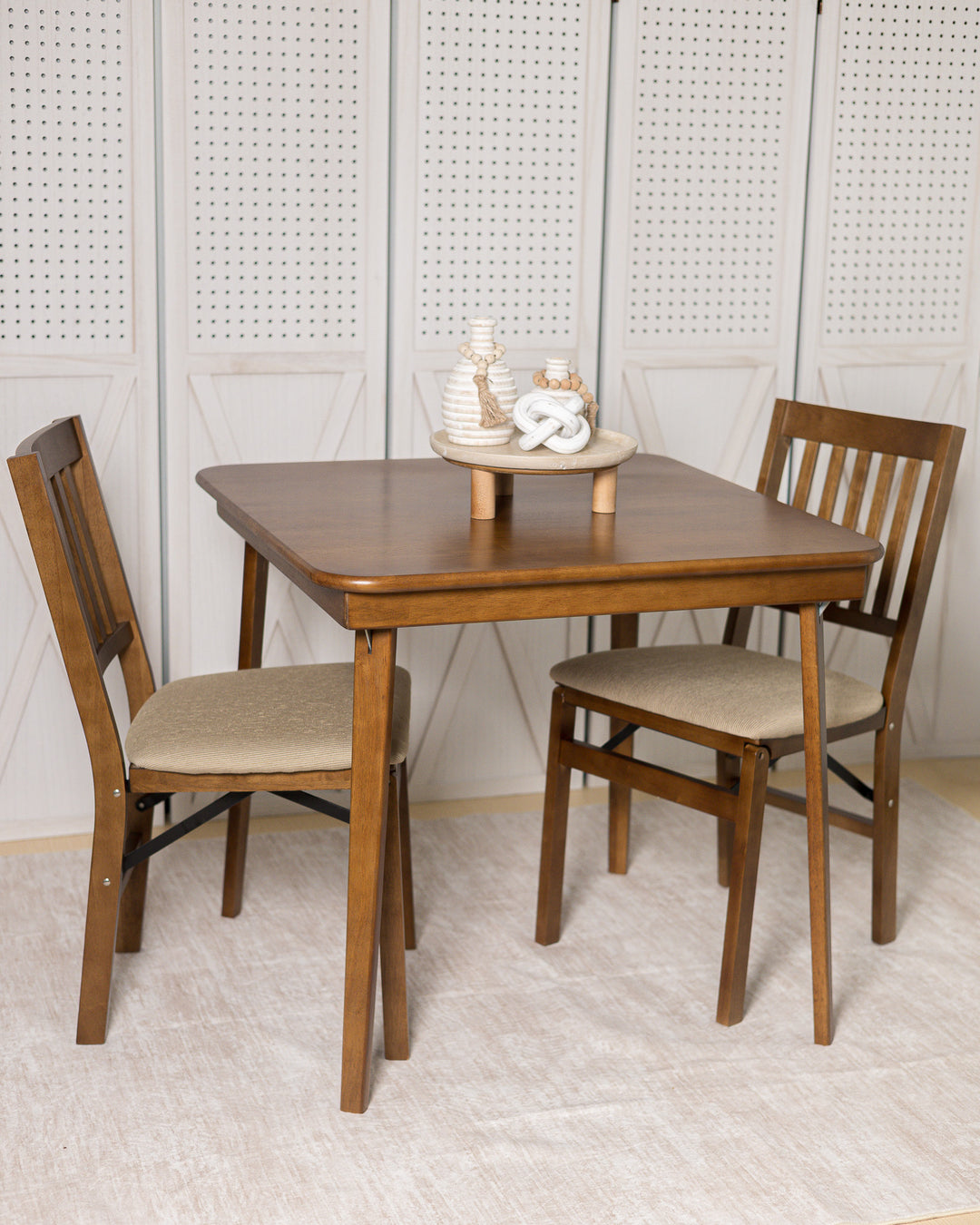 Slat Back Upholstered Folding Chair (Set of 2), Fruitwood
