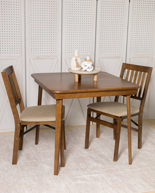 Slat Back Upholstered Folding Chair (Set of 2), Fruitwood