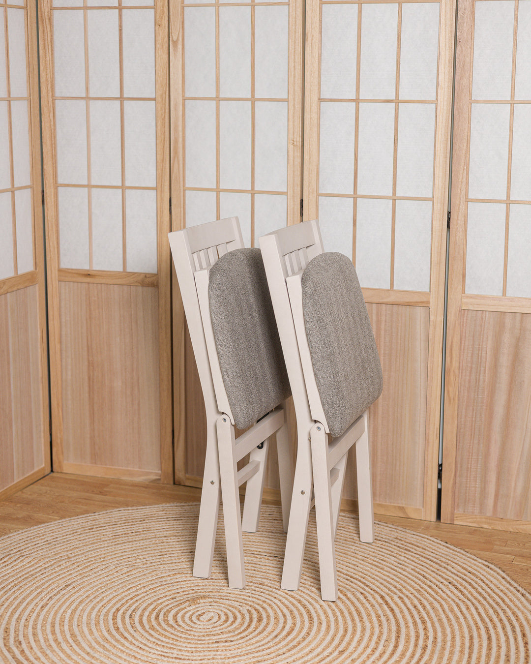 Slat Back Upholstered Folding Chair, White (Set of 2)