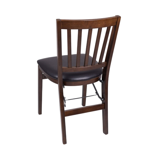 School House Folding Chair, Walnut with Espresso Bonded Leather (Set of 2)