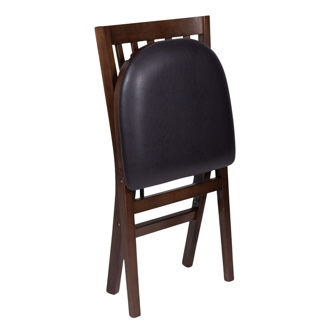 School House Folding Chair, Walnut with Espresso Bonded Leather (Set of 2)