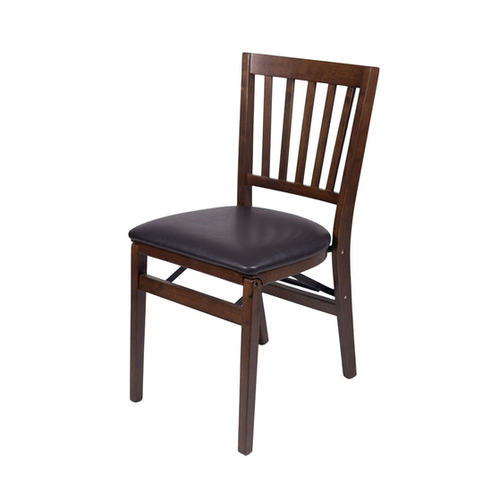 School House Folding Chair, Walnut with Espresso Bonded Leather (Set of 2)