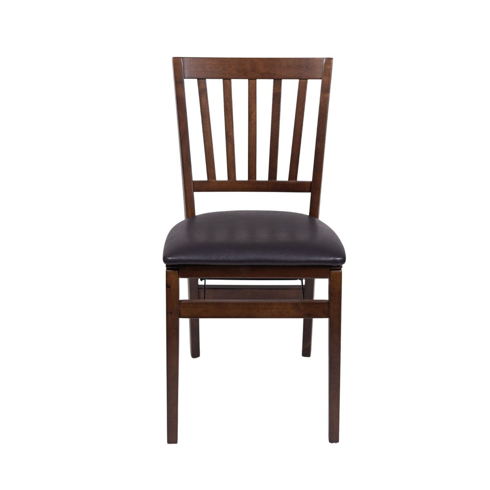 School House Folding Chair, Walnut with Espresso Bonded Leather (Set of 2)