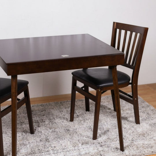 School House Folding Chair, Walnut with Espresso Bonded Leather (Set of 2)