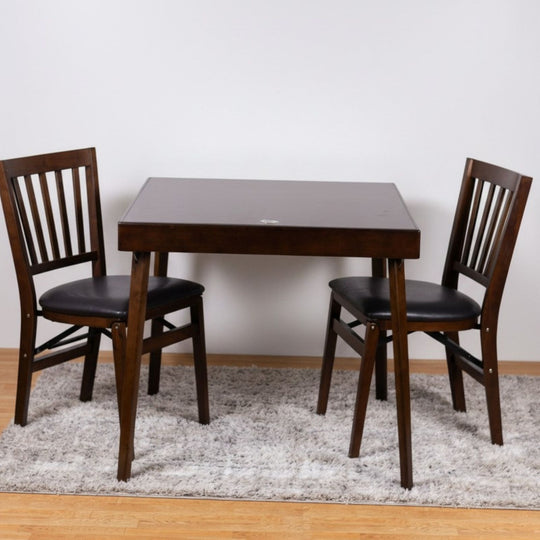 School House Folding Chair, Walnut with Espresso Bonded Leather (Set of 2)