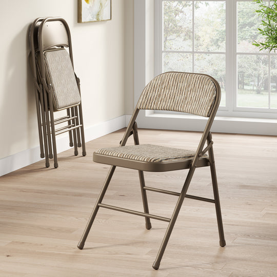 Sudden Comfort Round Back Upholstered Steel Folding Chair, Chicory Cabin (Set of 4)
