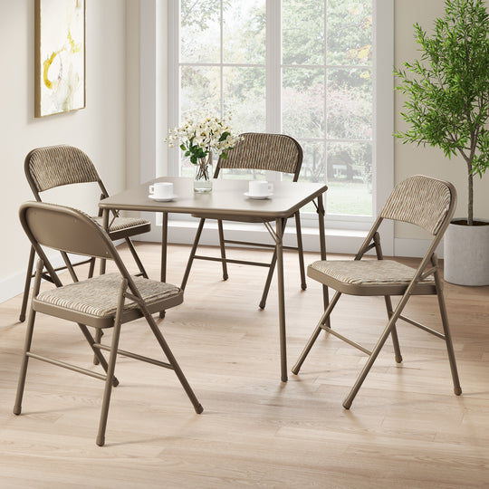 Sudden Comfort Round Back Upholstered Steel Folding Chair, Chicory Cabin (Set of 4)