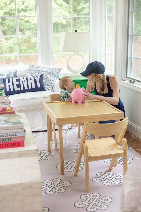 Kids Folding Table & Chair Set, Natural (3-Piece Set)