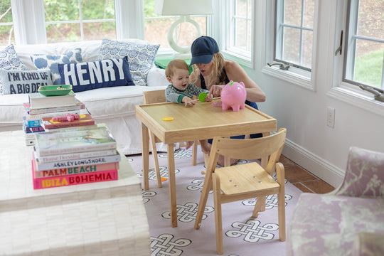 Kids Folding Table & Chair Set, Natural (3-Piece Set)