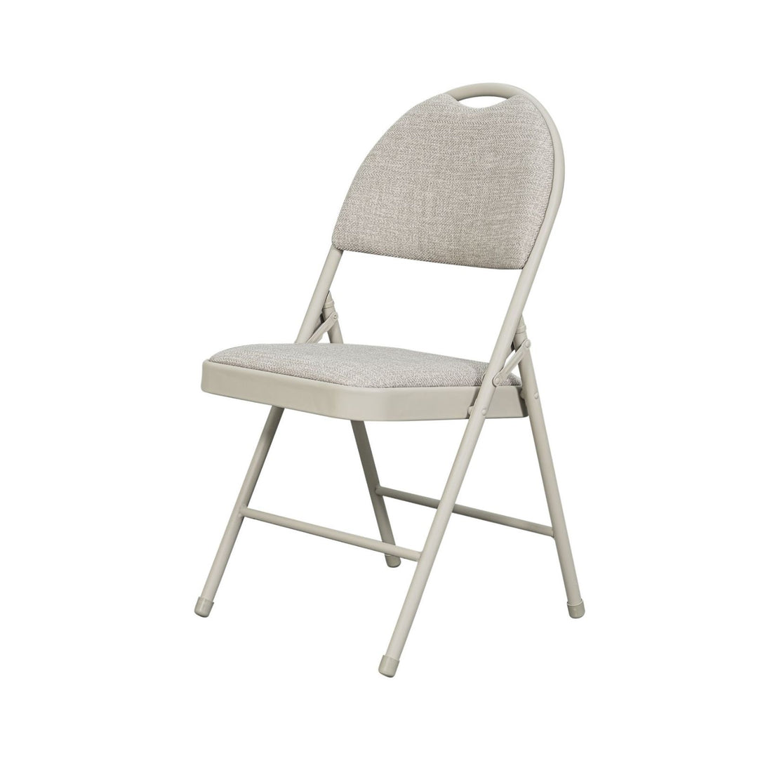 Sudden Comfort Round Back Upholstered Steel Folding Chair, Buff Lace Locke Taupe (Set of 4)